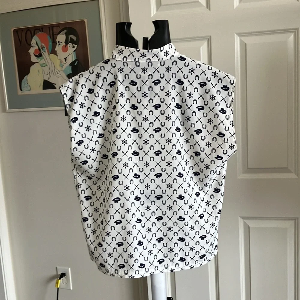 Vintage Audrey 3+1 XL sleeveless black & white  cowboy hats guns horsesho… - Picture 4 of 7